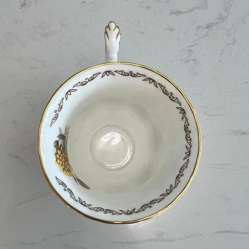 E&R Golden Crown Bone China October Bouquet of the Month Series Cup & Saucer Vtg